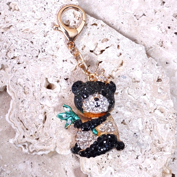 Crystal Studded Panda Bear Purse Charm Key Ring - Picture 2 of 5